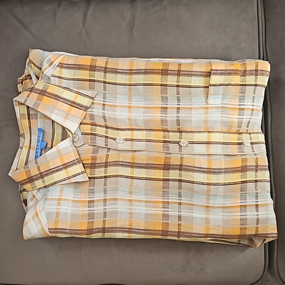 Lanzino 100% Linen Short Sleeves Plaid Shirt - Picture 10 of 10